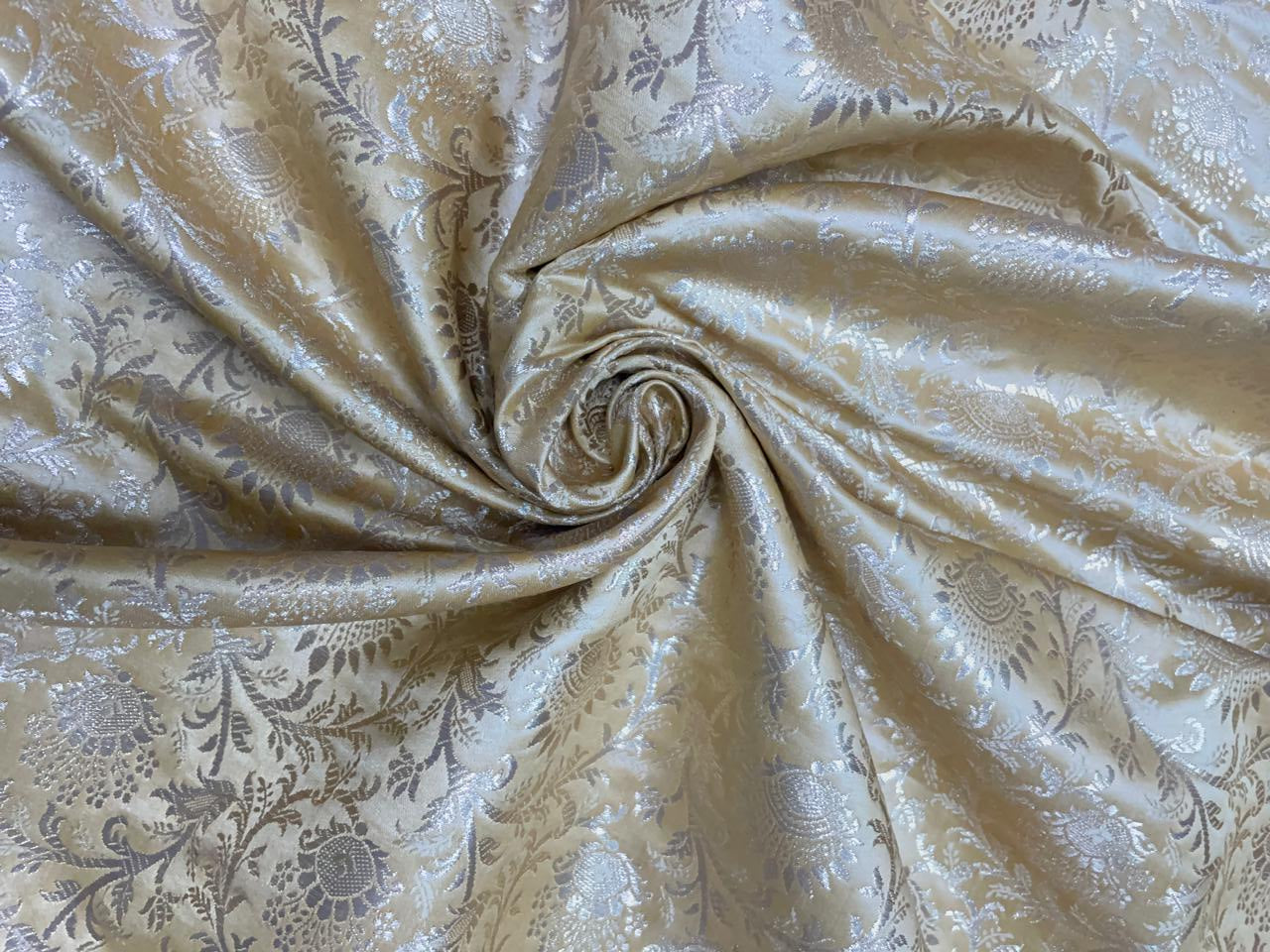 Light Gold Floral Semi Brocade Fabric Kapdashop