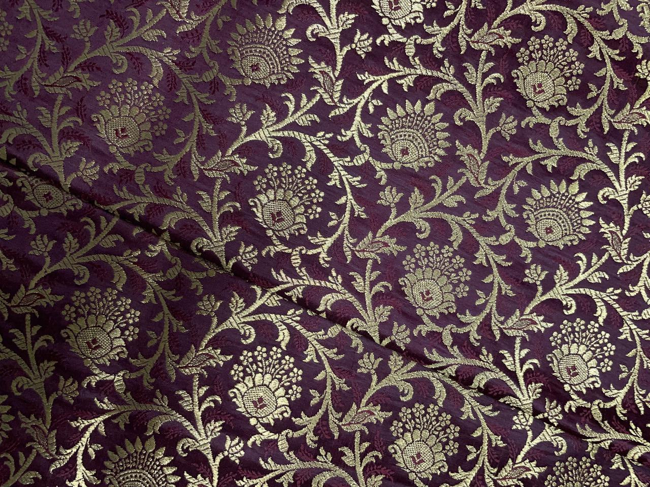Wine Floral Semi Brocade Fabric Kapdashop
