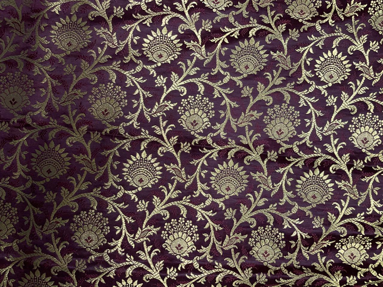 Wine Floral Semi Brocade Fabric Kapdashop