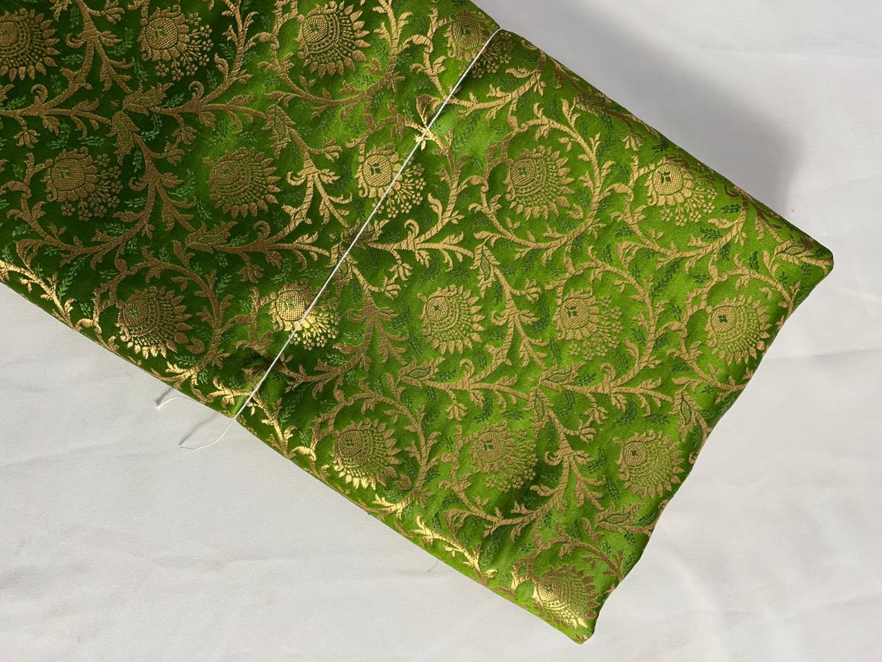 Green Floral Semi Brocade Fabric Kapdashop