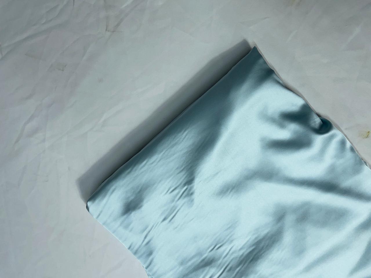 Ice Blue Plain Armani Satin Lycra Fabric KTEX