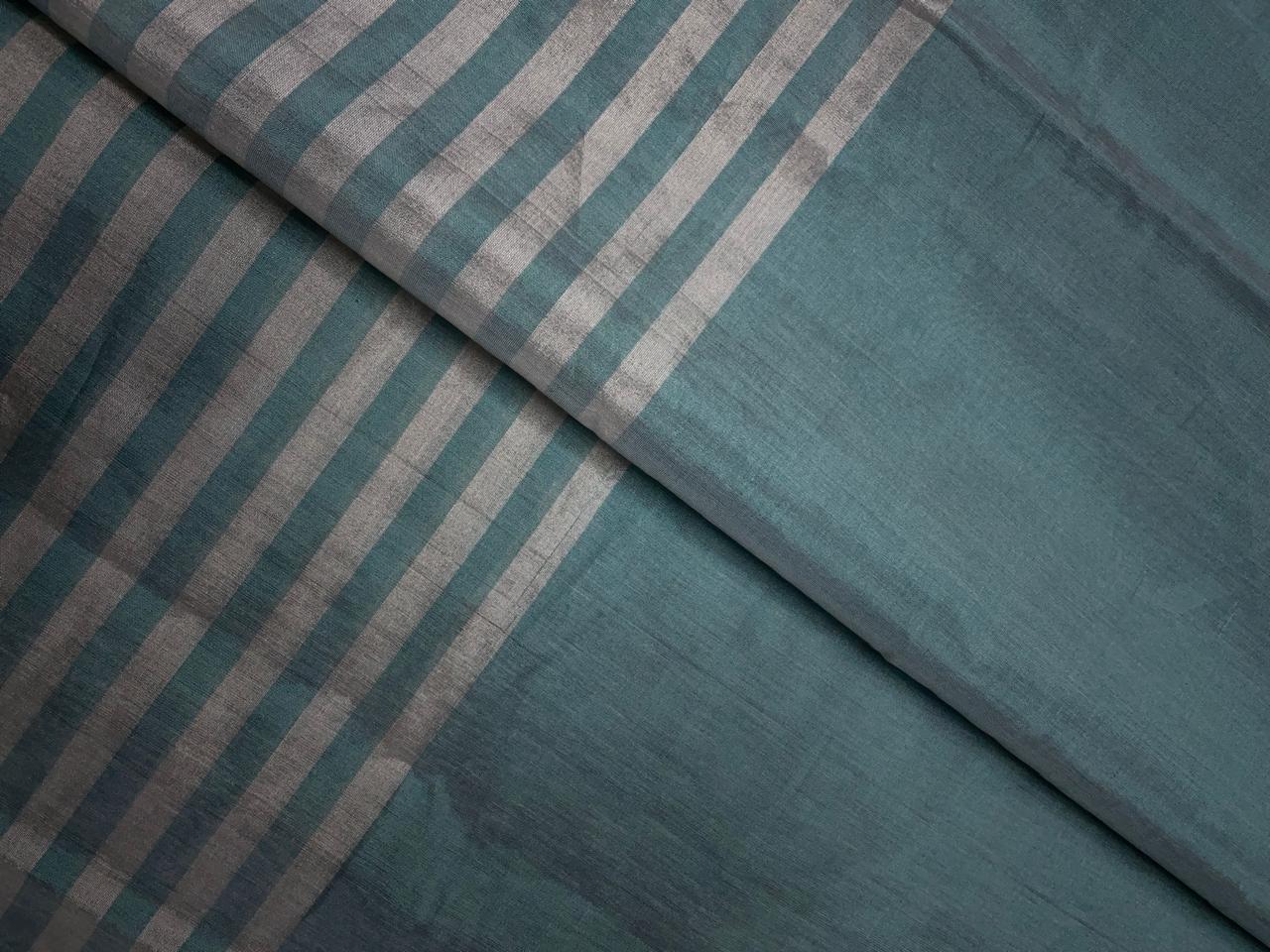 Sea Green & Gold Silver Stripes Pure Silk Tissue Fabric KTEX