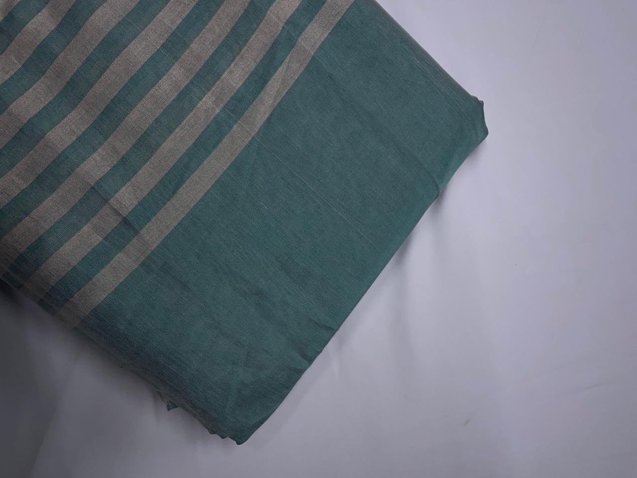 Sea Green & Gold Silver Stripes Pure Silk Tissue Fabric KTEX