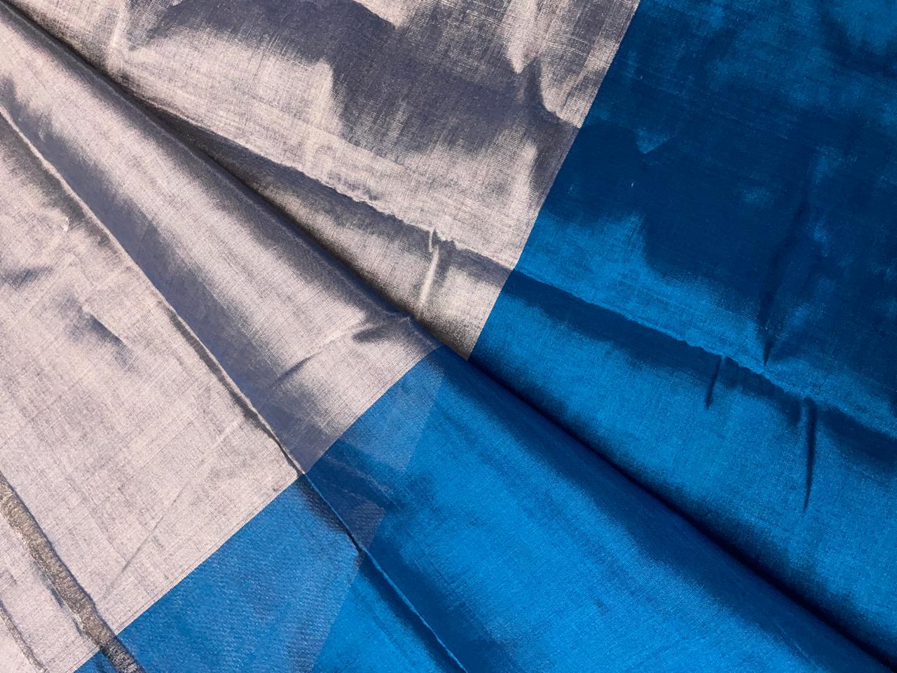 Teal Blue & Silver Pure Tissue Fabric KTEX