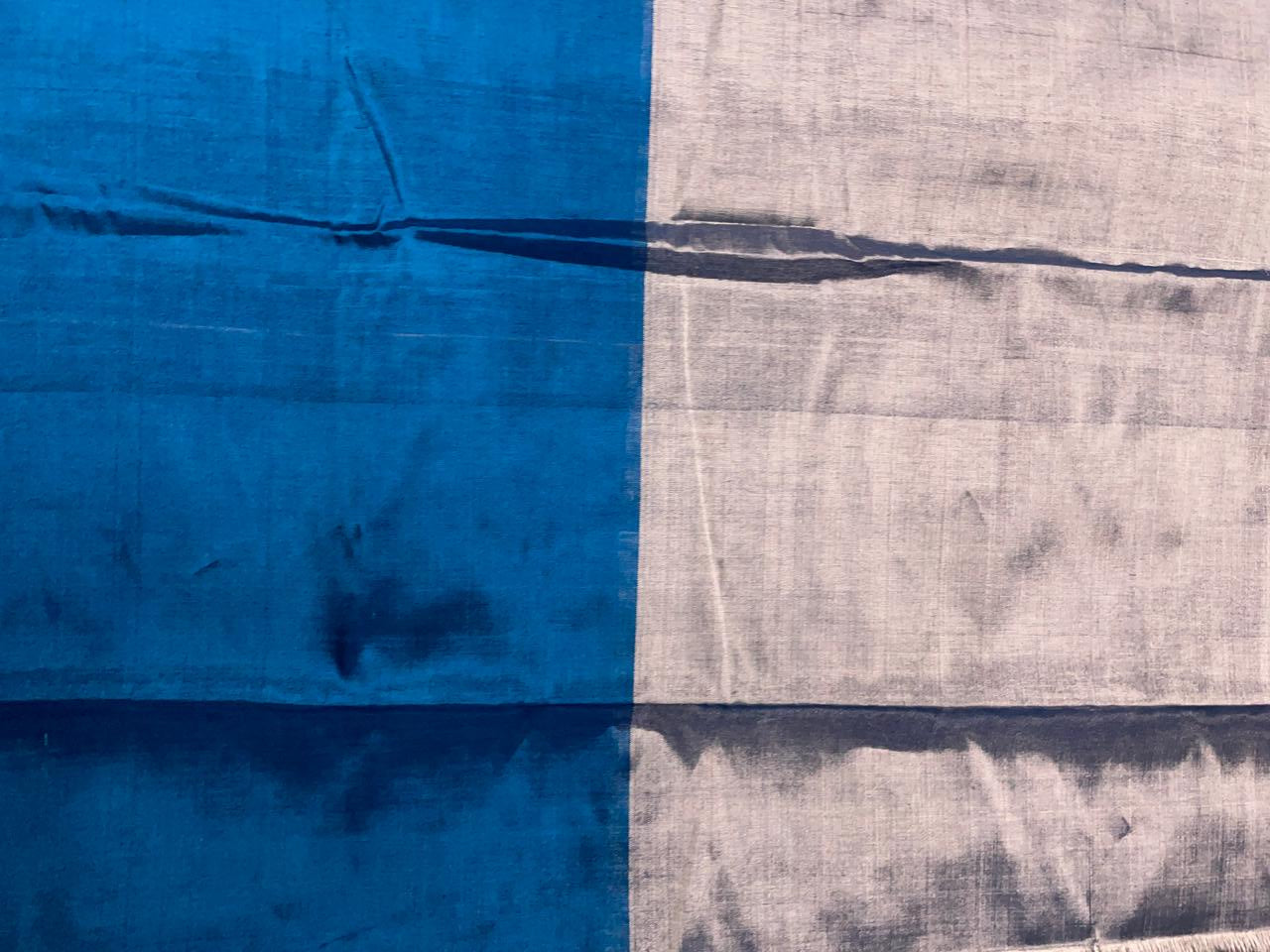 Teal Blue & Silver Pure Tissue Fabric KTEX