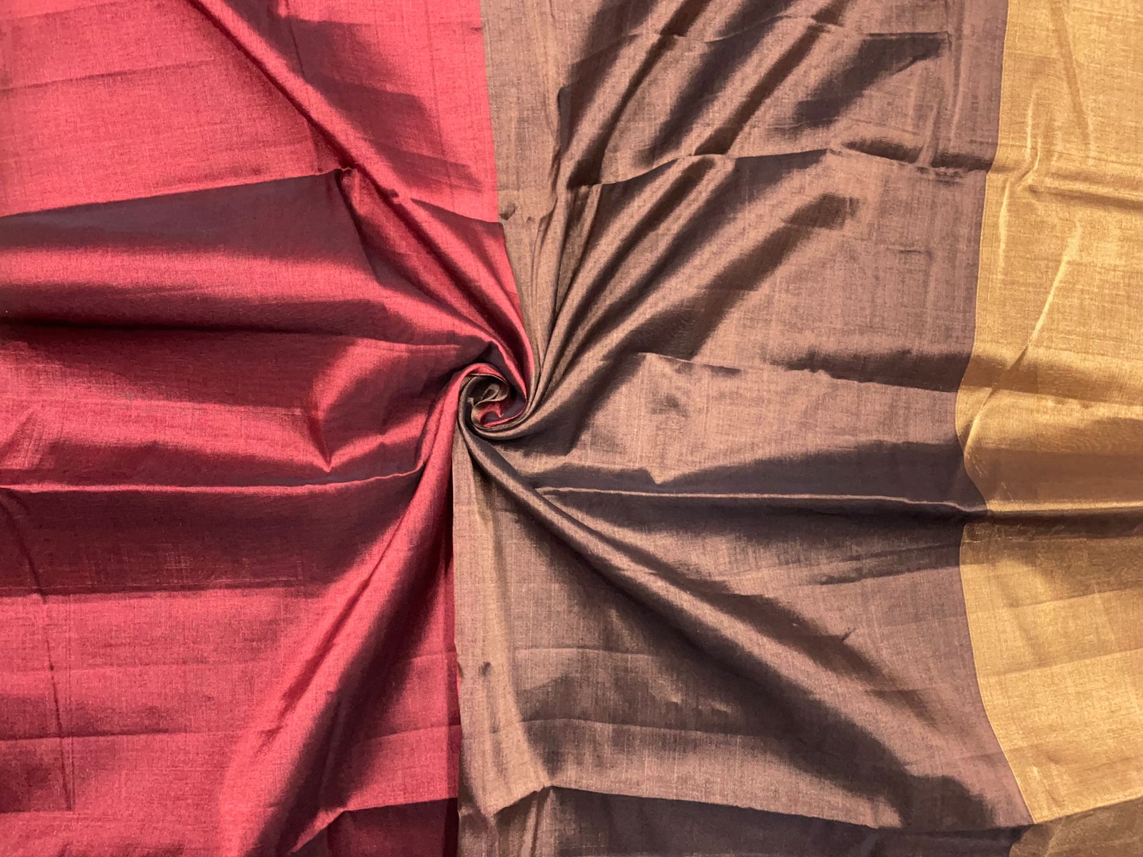 Brown & Gold Pure Silk Tissue Fabric KTEX