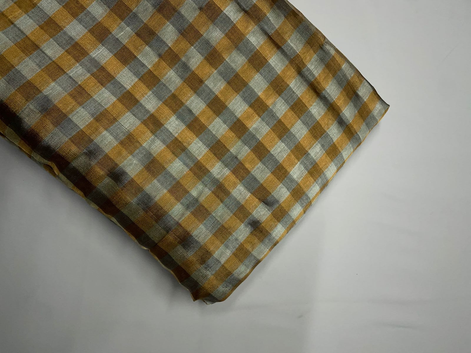Gold & Silver Checks Pure Silk Tissue Fabric KTEX