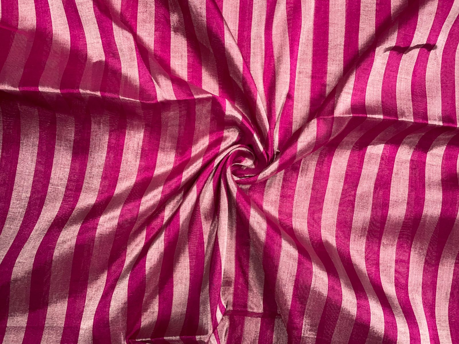 Magenta & Silver Stripes Pure Silk Tissue Fabric KTEX
