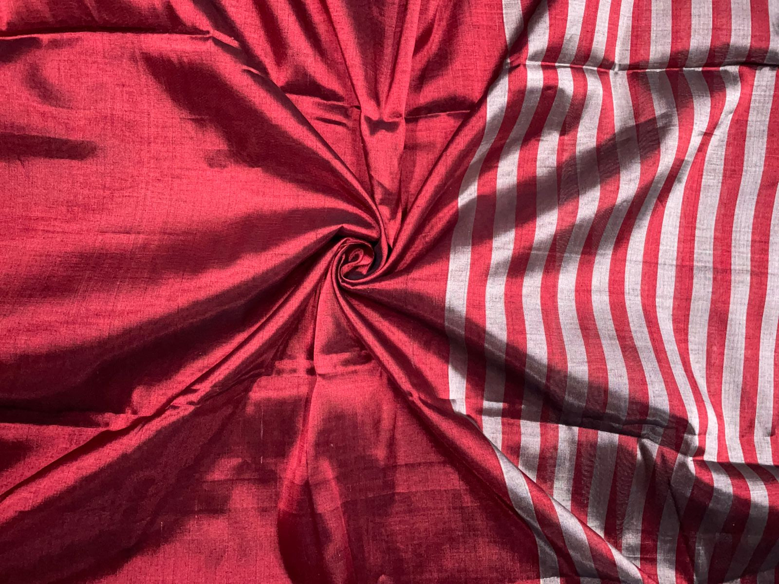 Dark Maroon Silver Stripes Pure Silk Tissue Fabric KTEX