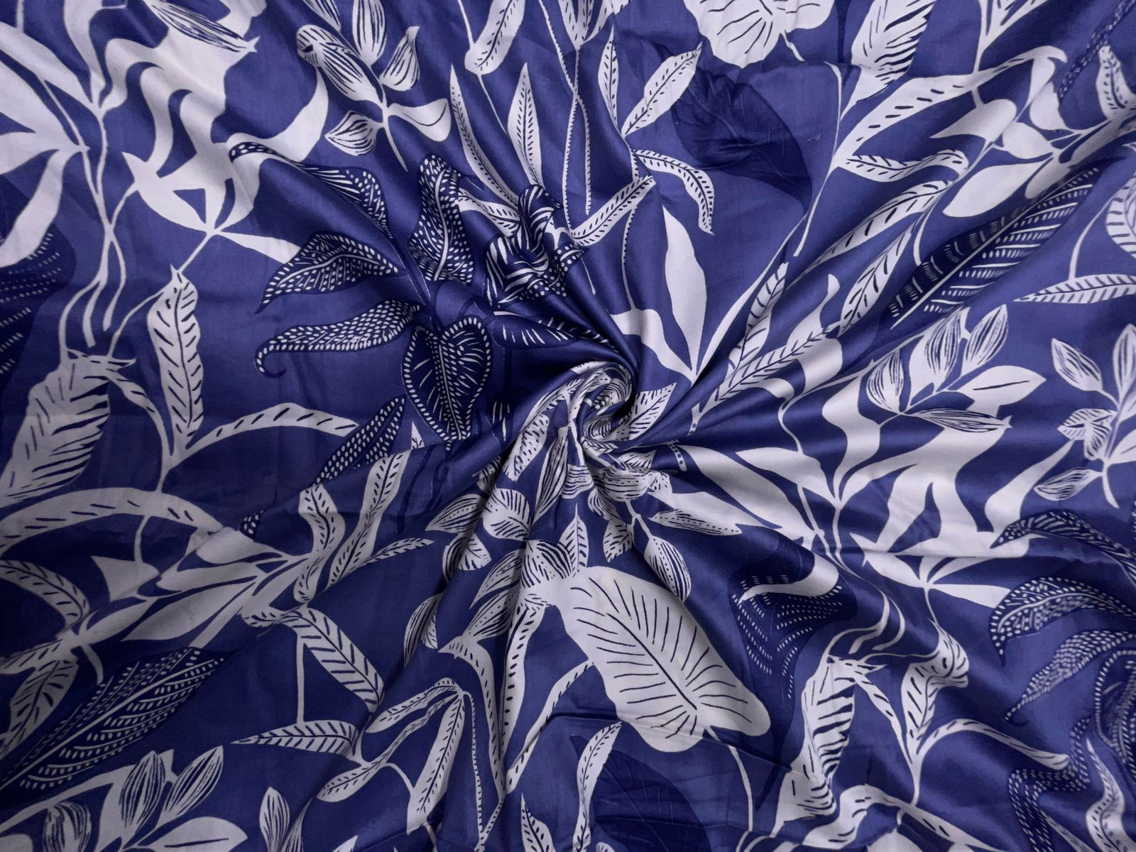 Blue & White Floral Modal Satin Fabric KTEX