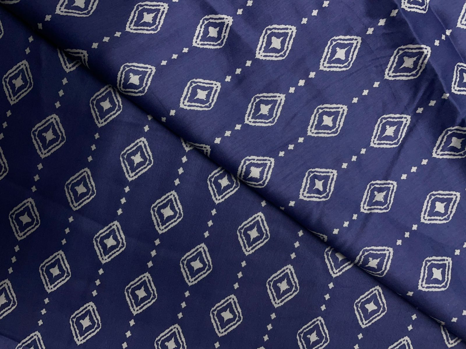 Blue & White Abstract Modal Satin Fabric KTEX