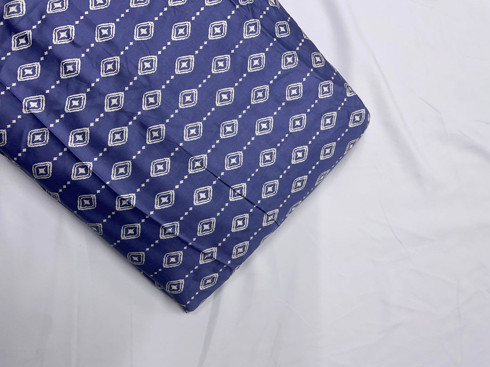 Blue & White Abstract Modal Satin Fabric KTEX