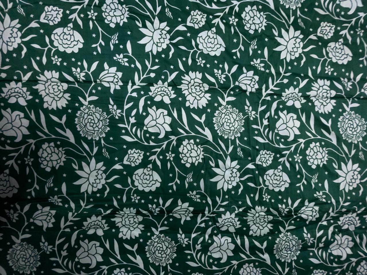 Green & White Floral Modal Satin Fabric KTEX