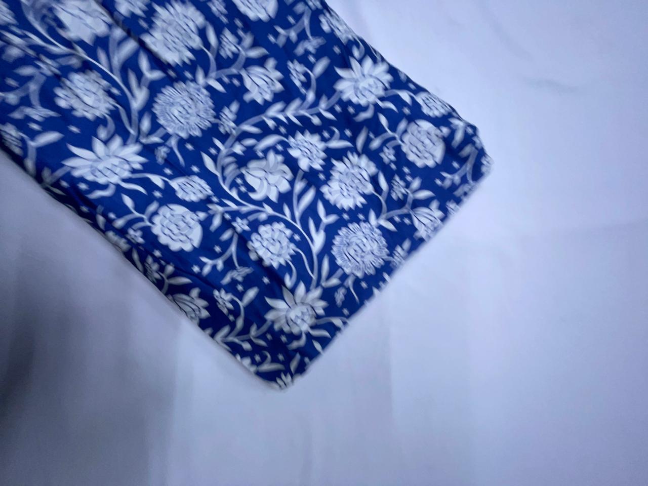Blue & White Floral Modal Satin Fabric KTEX