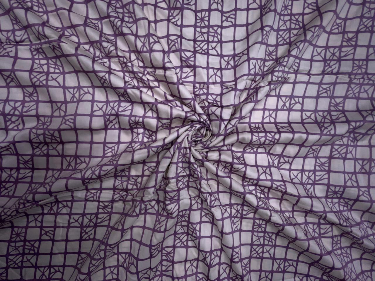 Lilac & White Geometric Modal Satin Fabric KTEX