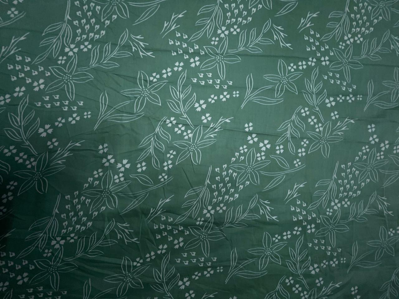 Sea Green & White Floral Modal Satin Fabric KTEX