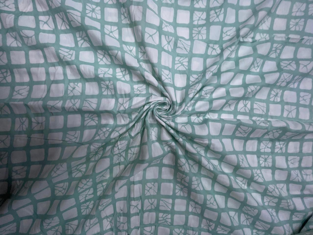 Sea Green & White Geometric Modal Satin Fabric KTEX