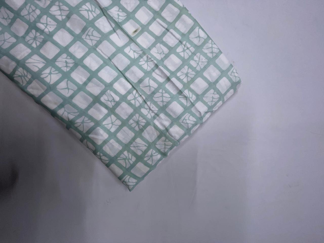 Sea Green & White Geometric Modal Satin Fabric KTEX