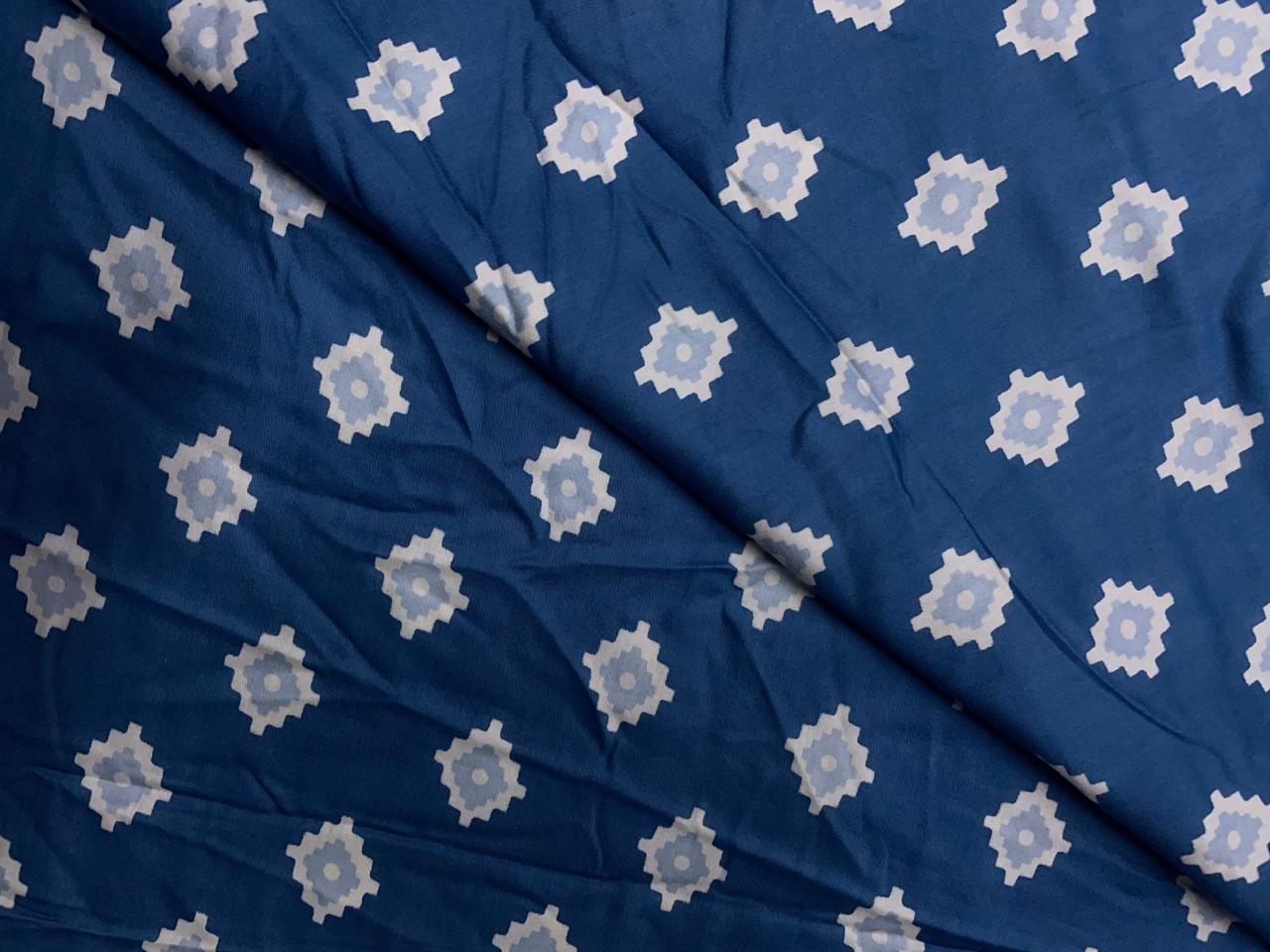 Blue Geometric Modal Satin Fabric KTEX