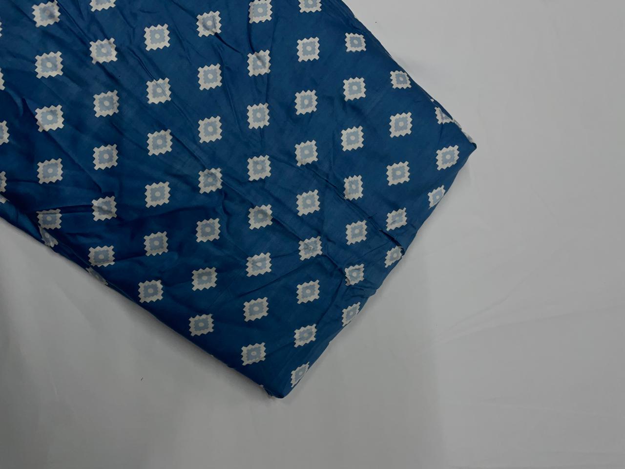 Blue Geometric Modal Satin Fabric KTEX