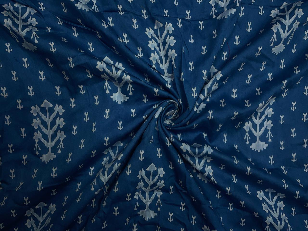 Blue Abstract Modal Satin Fabric KTEX