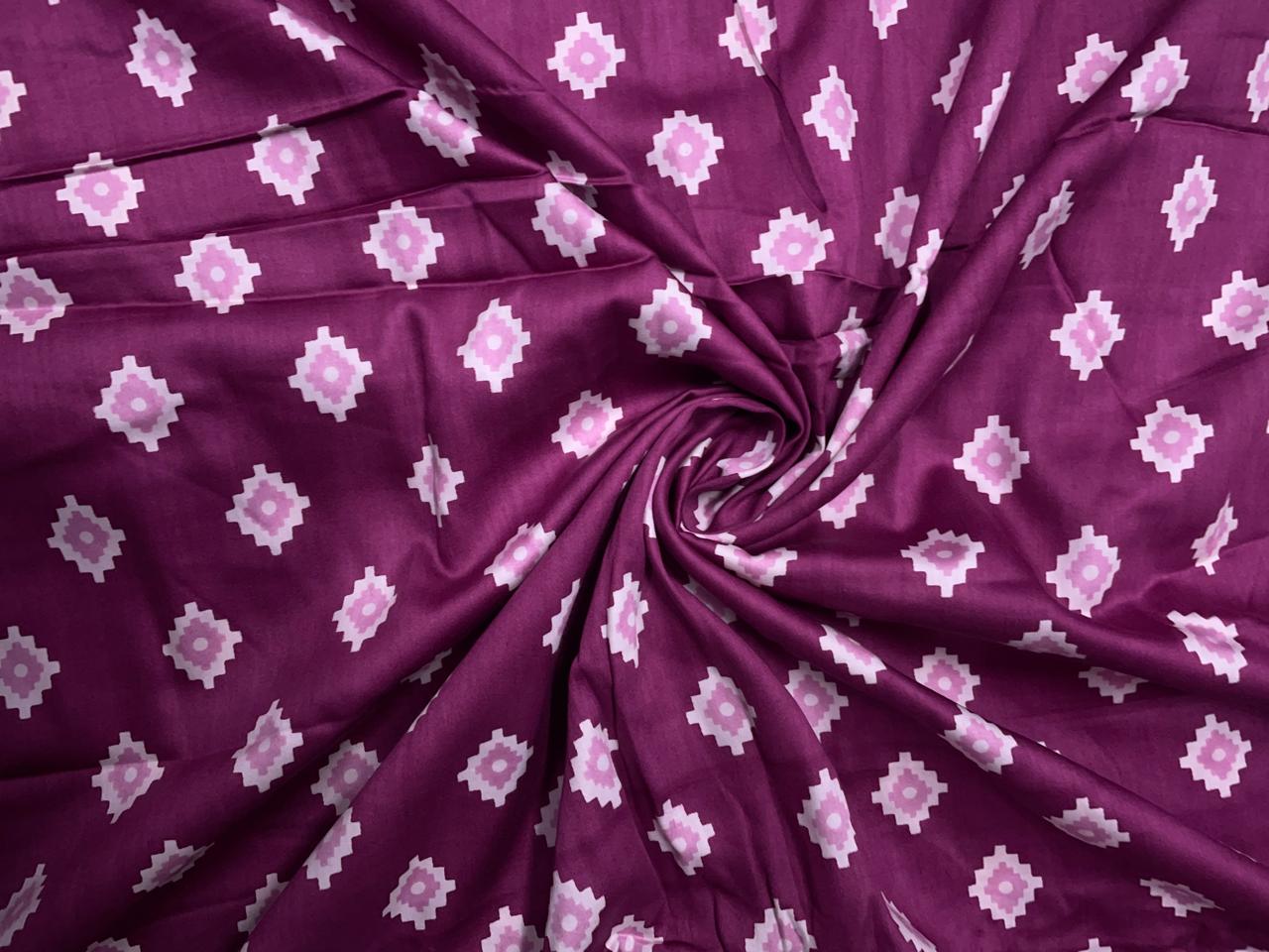 Deep & Magenta Geometric Modal Satin Fabric KTEX