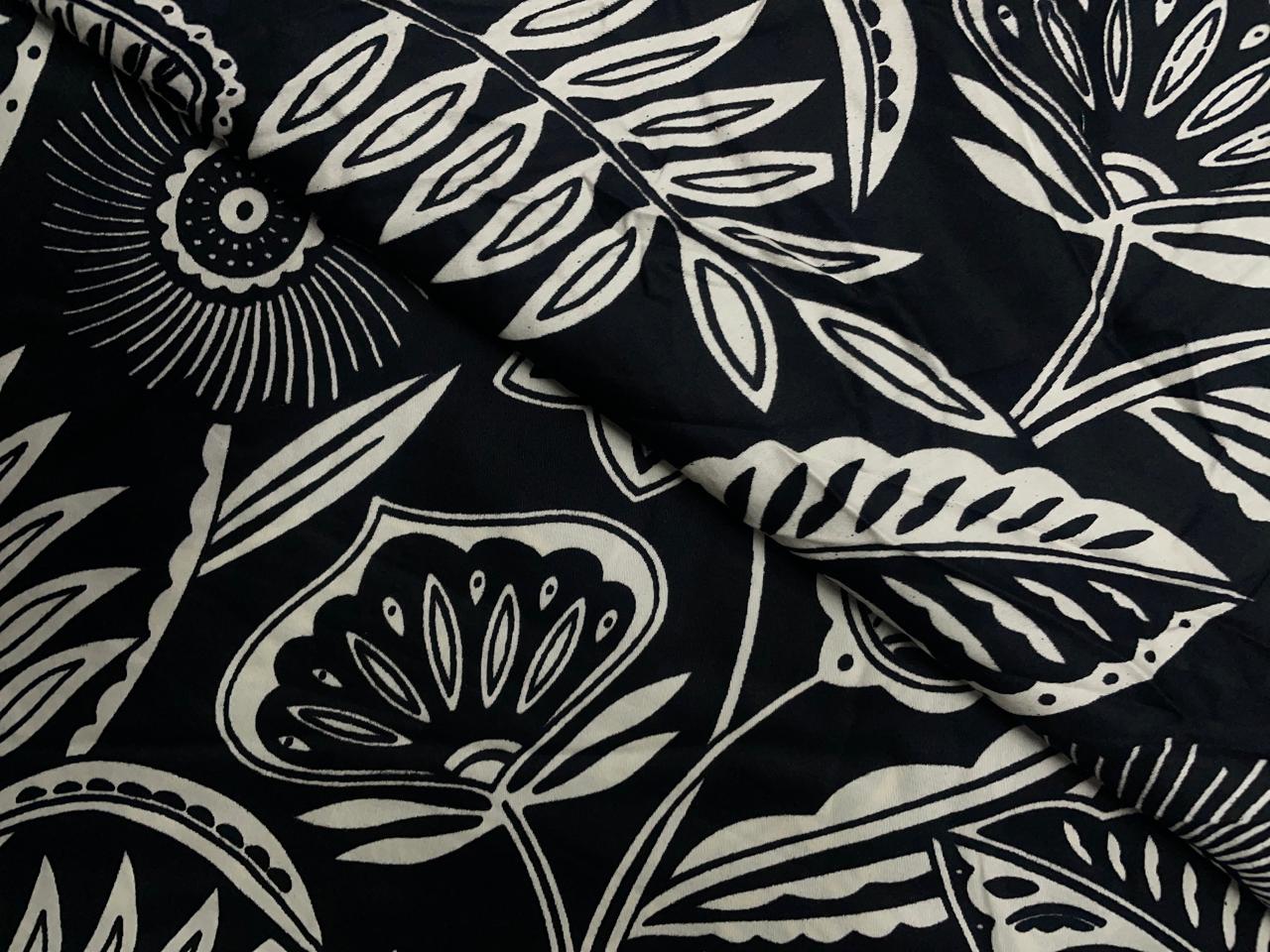 Black & White Floral Modal Satin Fabric KTEX