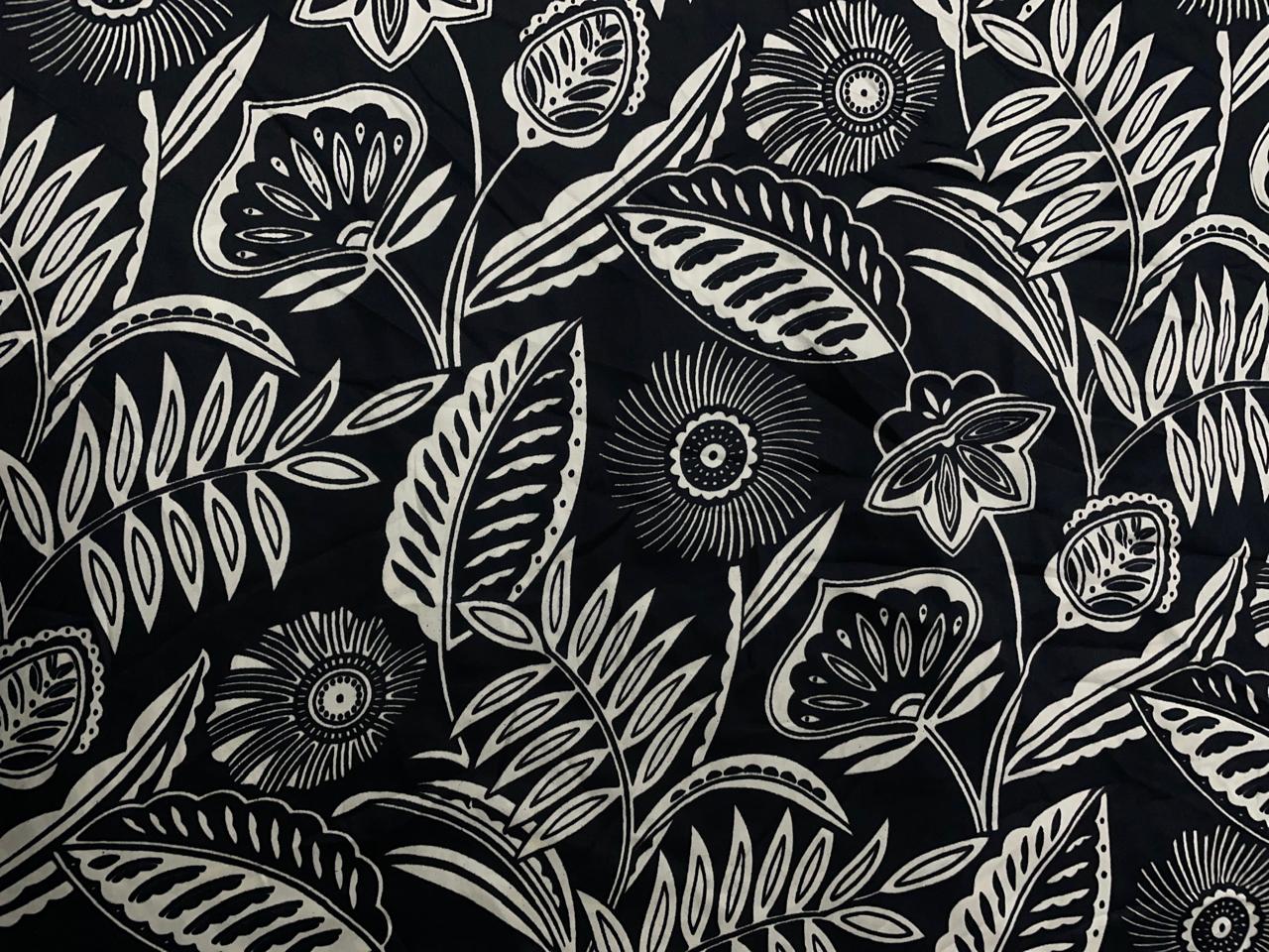 Black & White Floral Modal Satin Fabric KTEX