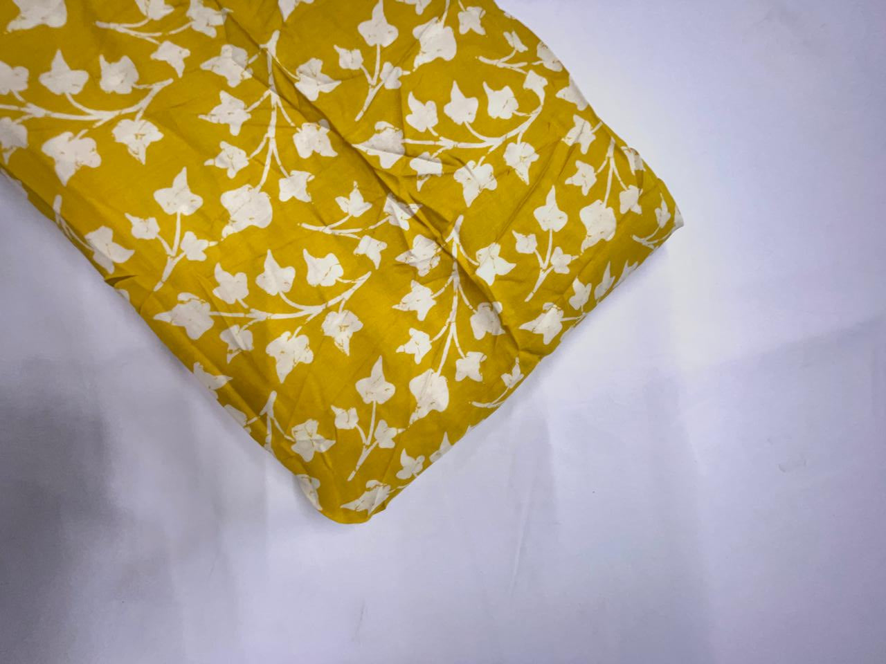 Yellow & White Floral Modal Satin Fabric KTEX