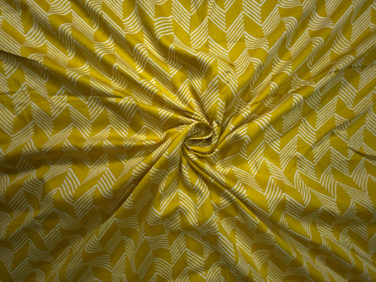 Yellow & White Geometric Modal Satin Fabric KTEX