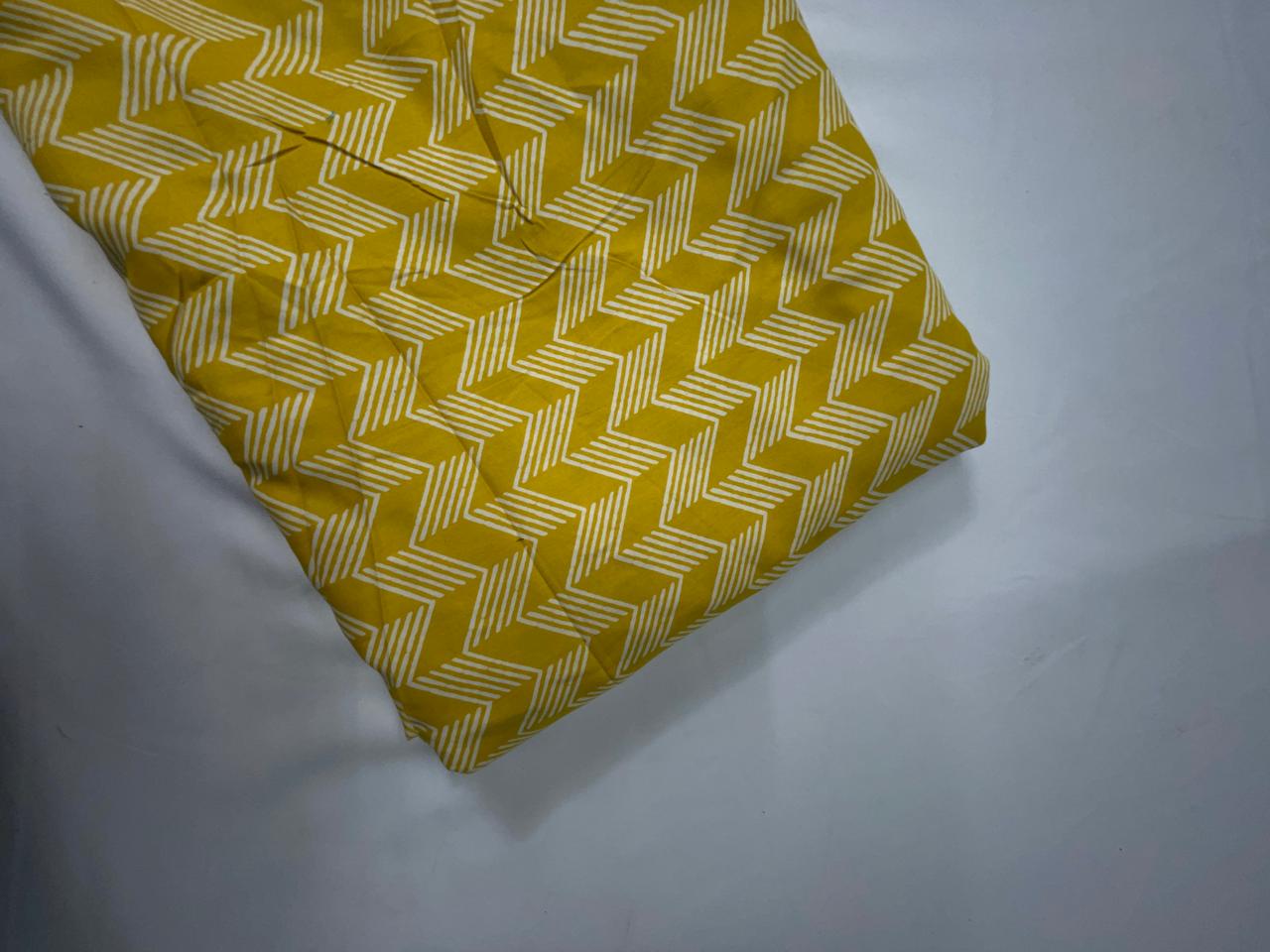 Yellow & White Geometric Modal Satin Fabric KTEX