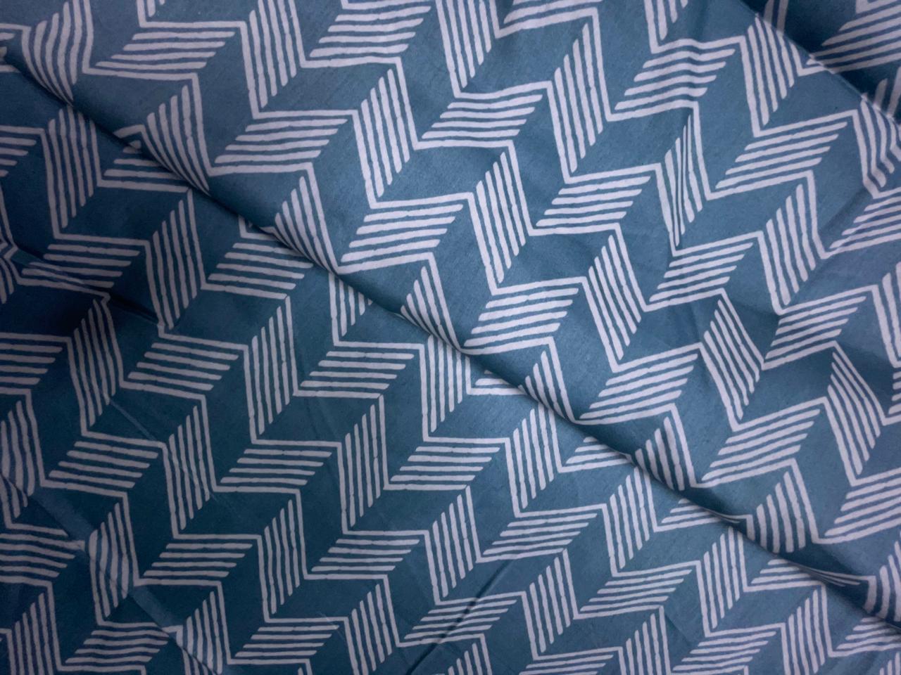 Greysblue & White Geometric Modal Satin Fabric KTEX