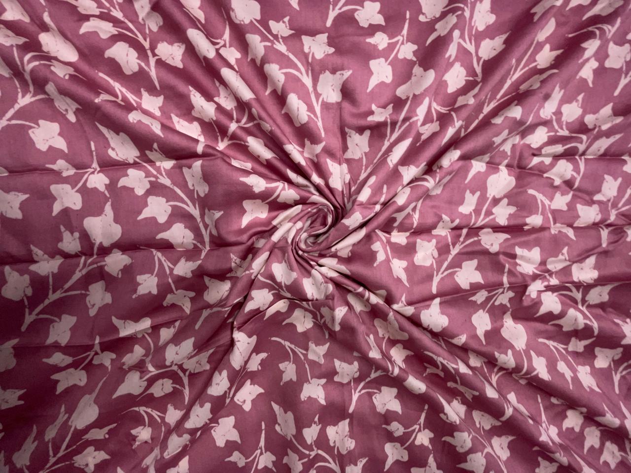 Dusty Pink & White Floral Modal Satin Fabric KTEX