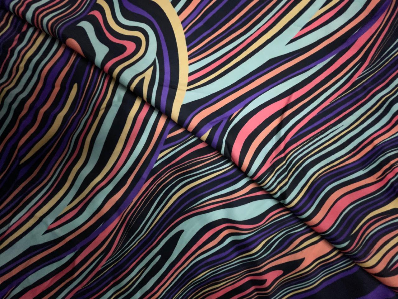 Multicolor Abstract Georgette Satin Fabric KTEX