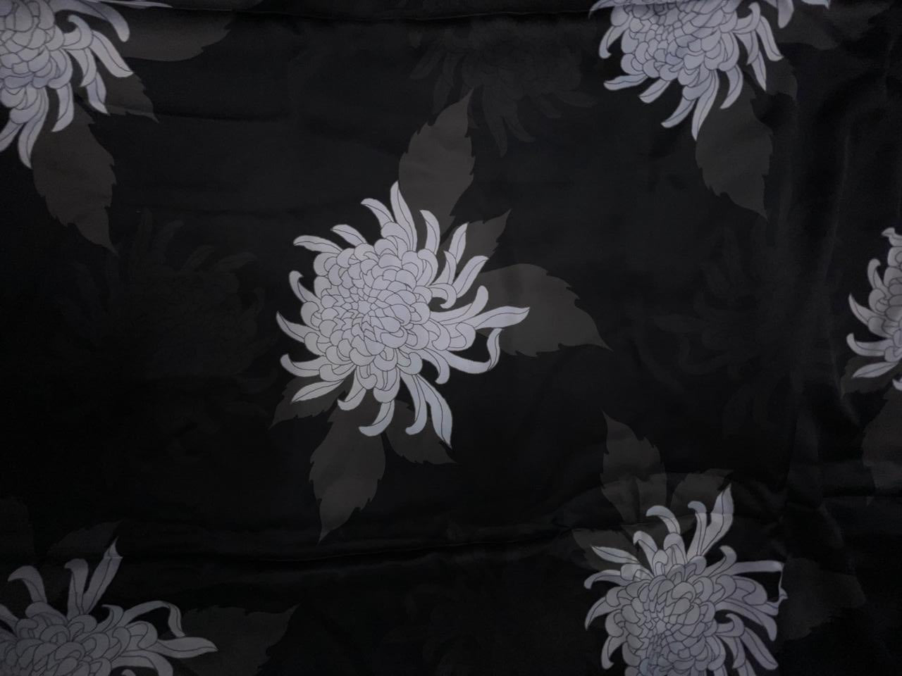 Black Floral Georgette Satin Fabric KTEX