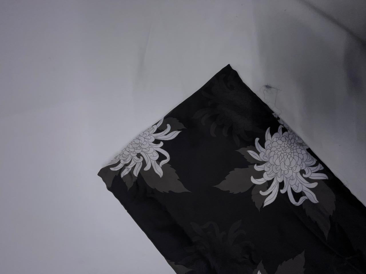 Black Floral Georgette Satin Fabric KTEX