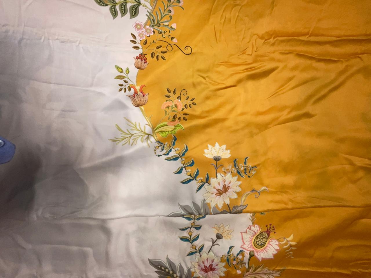 Mustard Floral Georgette Satin Fabric KTEX