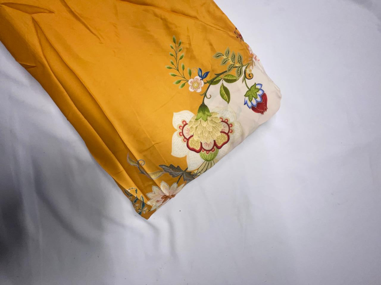 Mustard Floral Georgette Satin Fabric KTEX