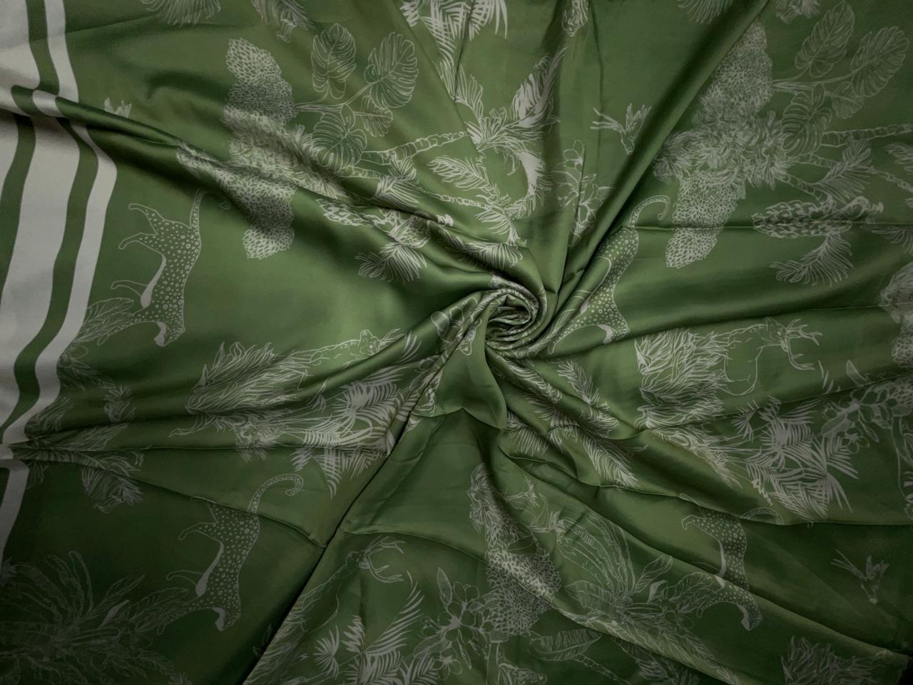 Green Quirky Georgette Satin Fabric KTEX