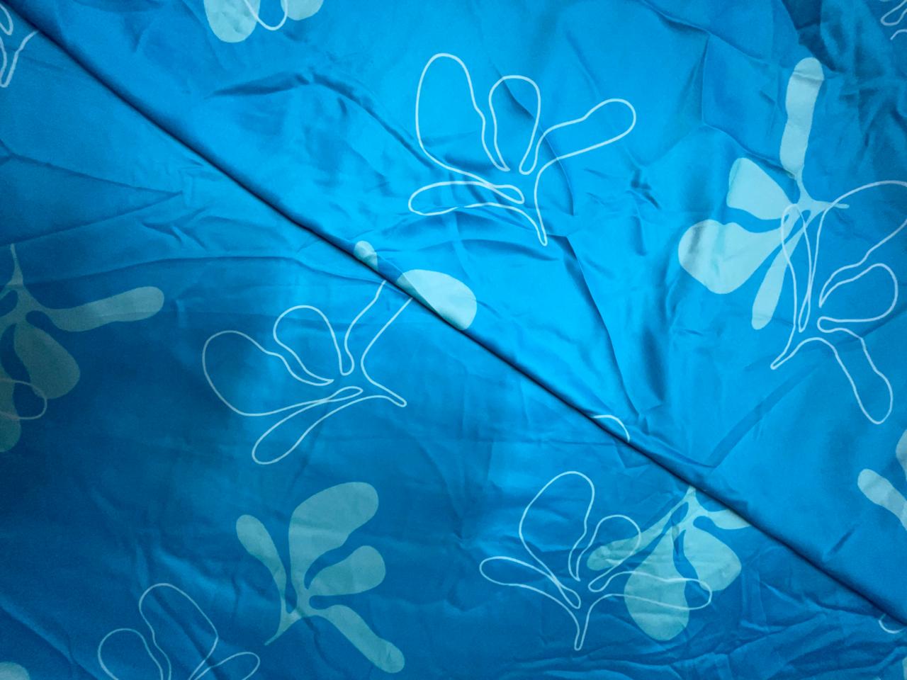 Sky Blue Floral Georgette Satin Fabric KTEX