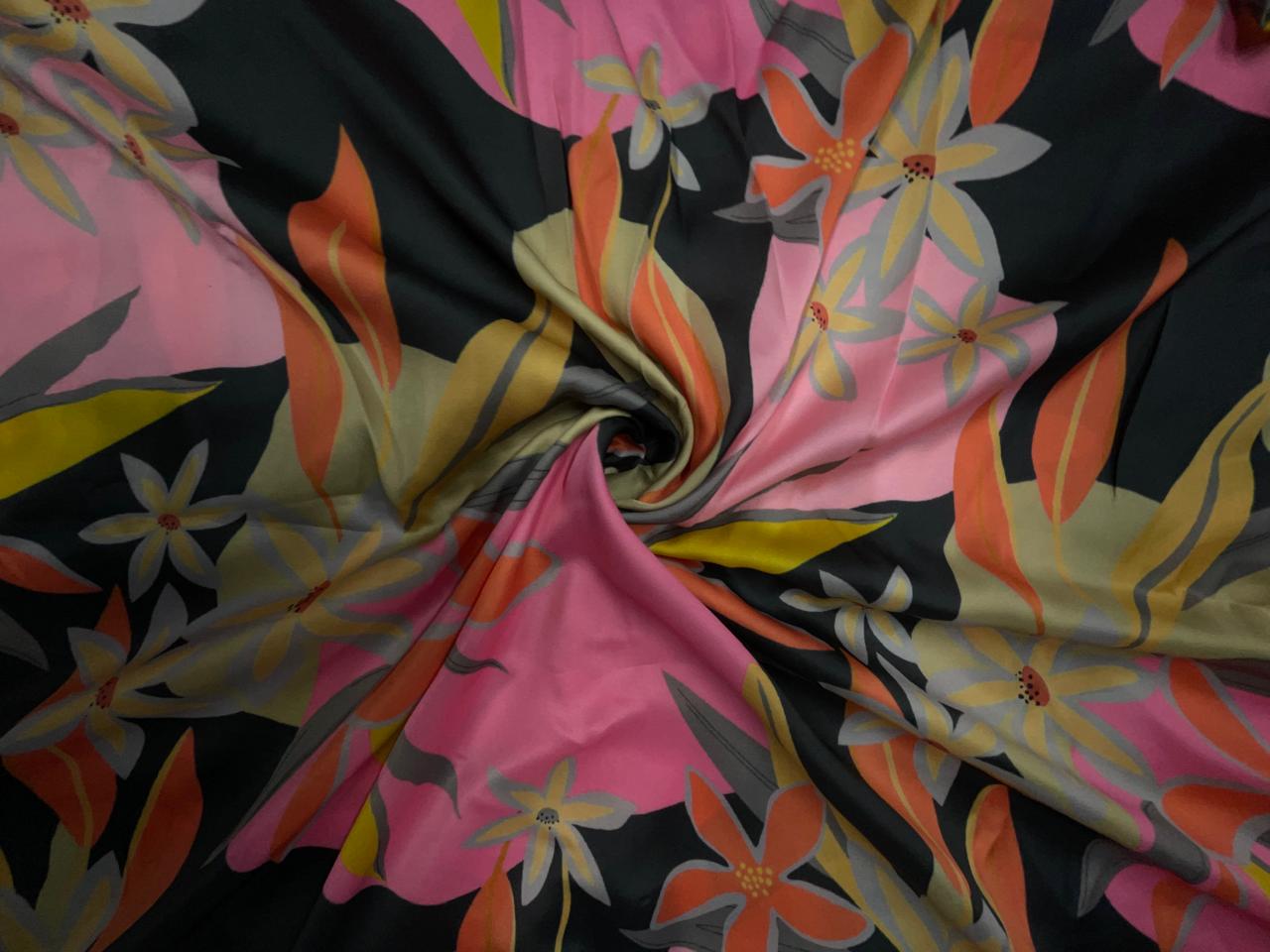 Multicolor Floral Georgette Satin Fabric KTEX