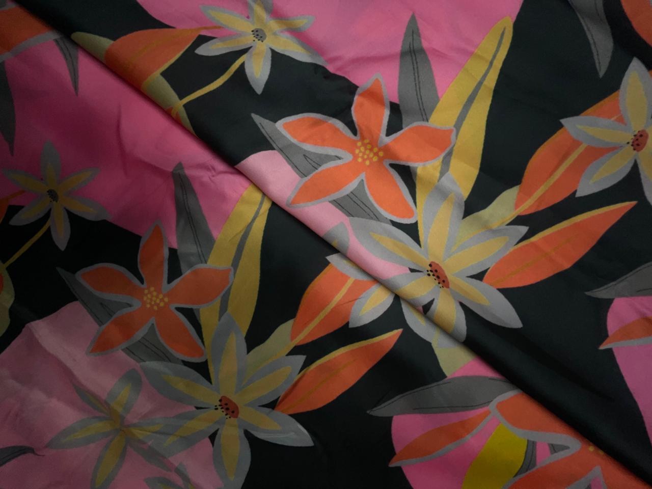 Multicolor Floral Georgette Satin Fabric KTEX