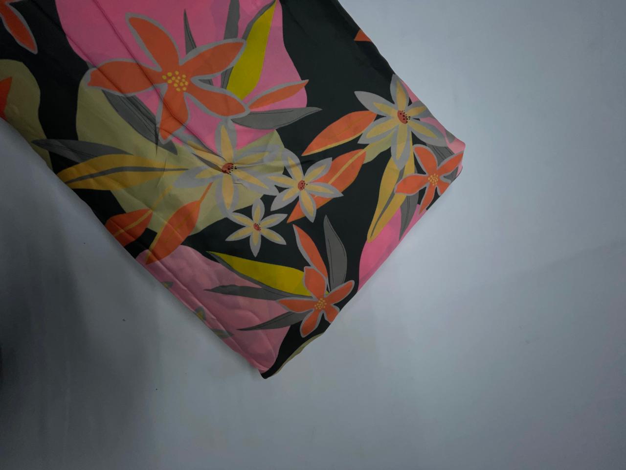 Multicolor Floral Georgette Satin Fabric KTEX