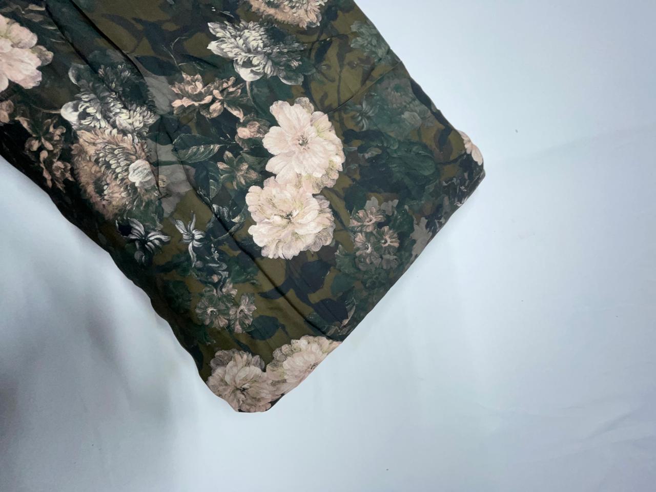 Bottle Green Floral Georgette Satin Fabric KTEX