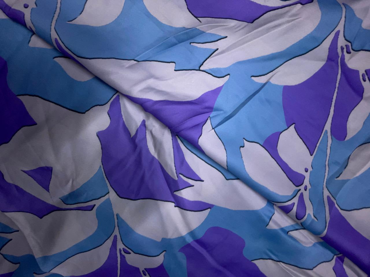 Multicolor Abstract Georgette Satin Fabric KTEX