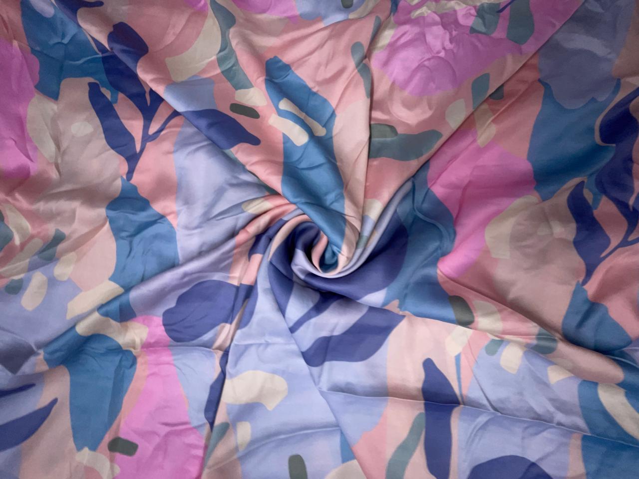 Multicolor Abstract Georgette Satin Fabric KTEX