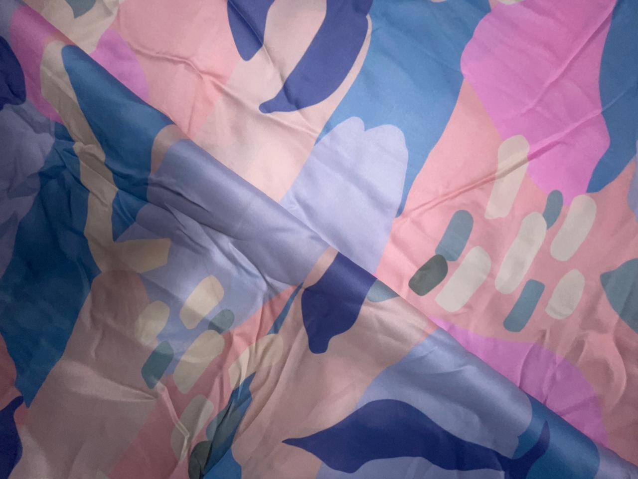 Multicolor Abstract Georgette Satin Fabric KTEX