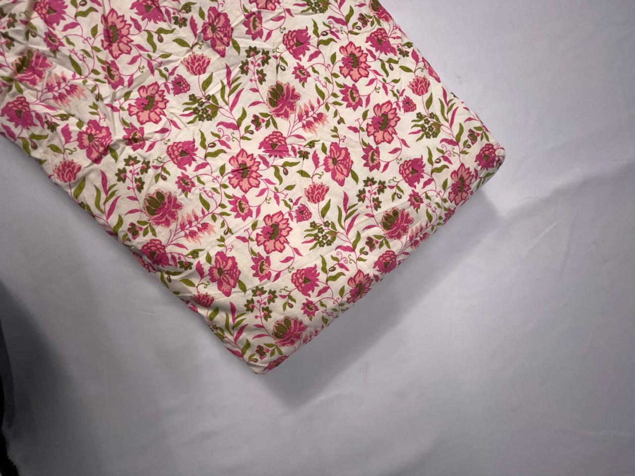 Pink Floral Cotton Slub Fabric KTEX