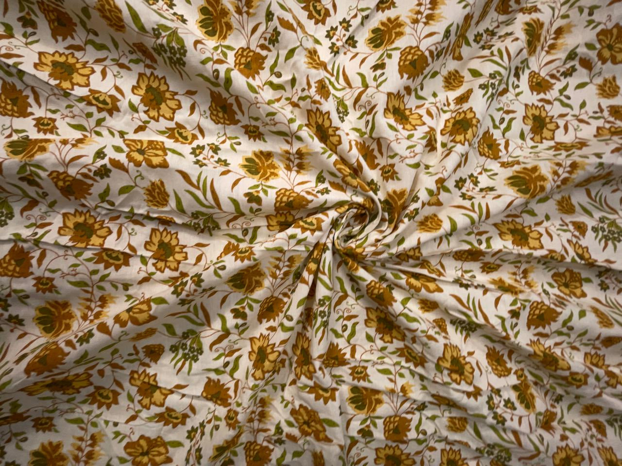 Yellow Floral Cotton Slub Fabric KTEX