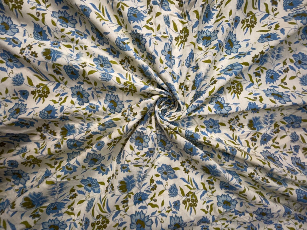 Blue Floral Cotton Slub Fabric KTEX